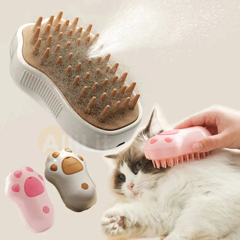 Elektrische Dampf-Bürste für Katzen – 3-in-1 Haustierpflegekamm mit Wasserspray, USB-aufladbar – für Katzen & Hunde